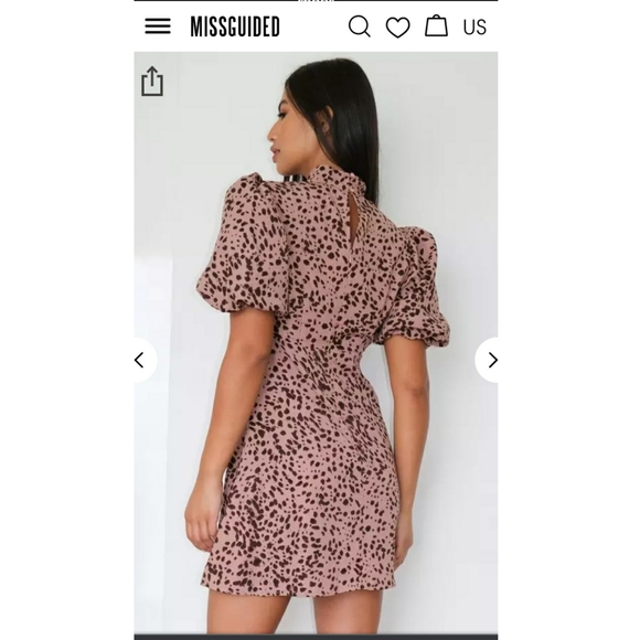 MISSGUIDED HIGH NECK PUFF SLEVE DRESS - Picture 1 of 7